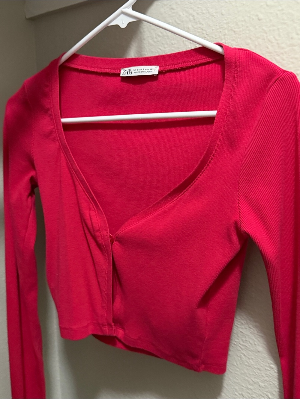 ZARA Hot Pink Cropped Button-Front Cardigan